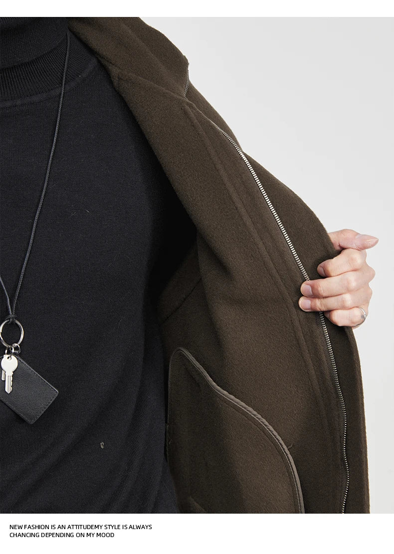 100% Wool 2025 Autumn Winter New High-End Stand Collar Short Casual Loose Woolen Jacket for Men