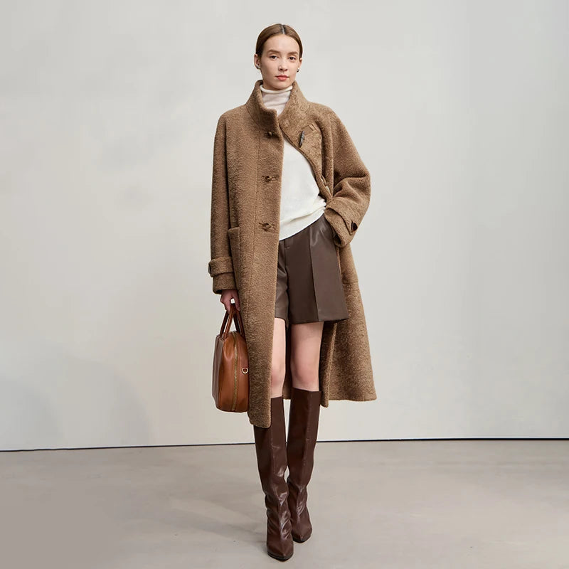 Amii Women's Coat 2025 Winter New Loose Long Half-high Collar Long Sleeves Coat Women Straight Elegant Warm Outerwear 12554010