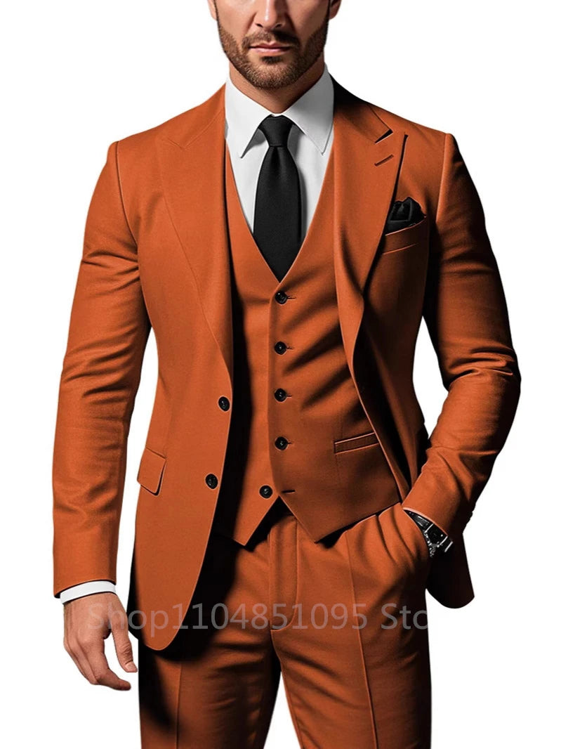 Slim Fit Wedding Men Suits Formal Groom Tuxedos Prom Party Male Suits Fashion Men Clothing Set Two Buttons Jacket Vest Pants