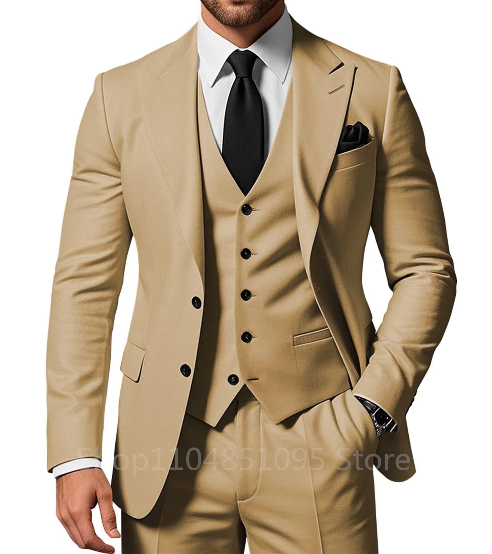 Slim Fit Wedding Men Suits Formal Groom Tuxedos Prom Party Male Suits Fashion Men Clothing Set Two Buttons Jacket Vest Pants