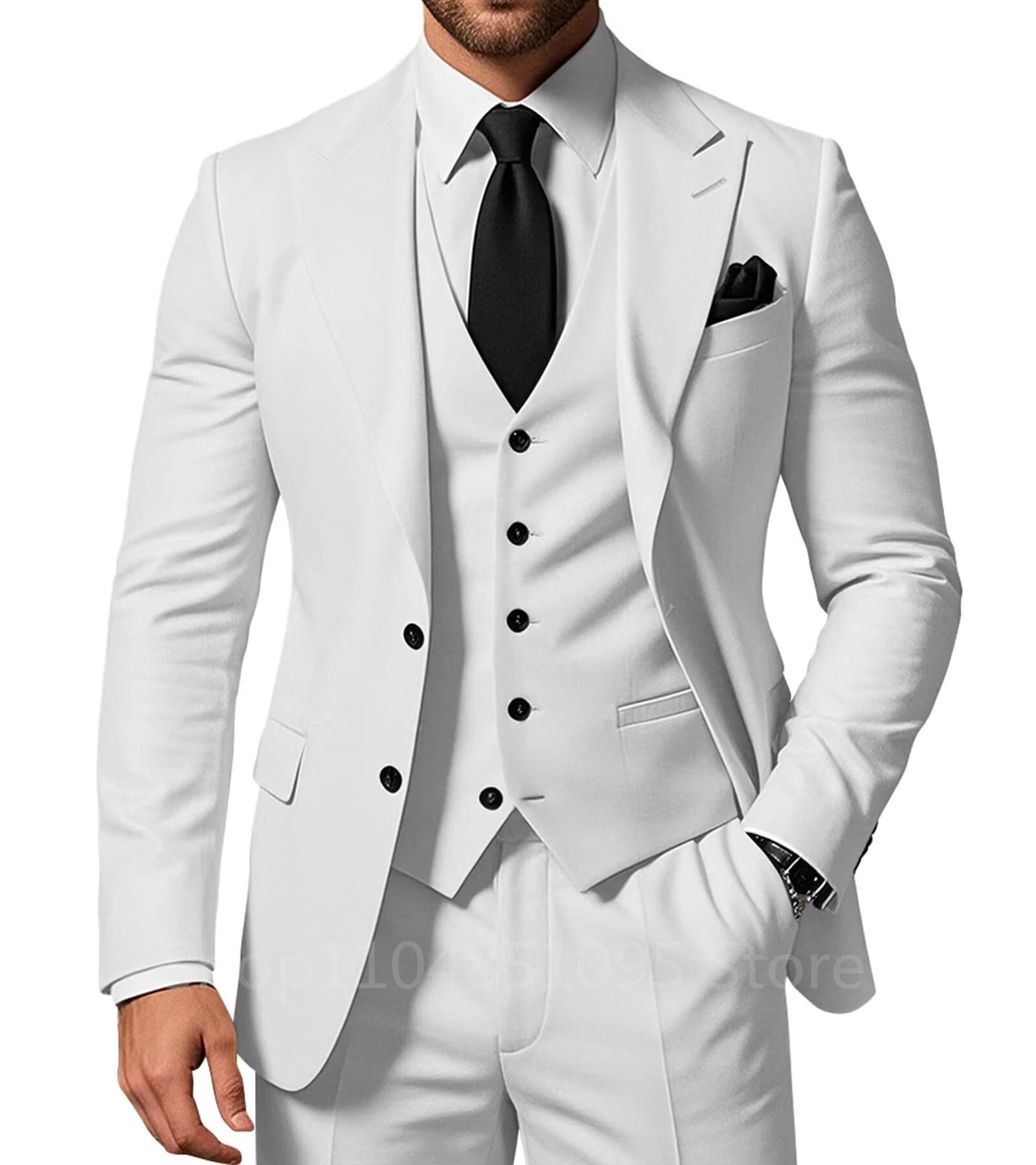 Slim Fit Wedding Men Suits Formal Groom Tuxedos Prom Party Male Suits Fashion Men Clothing Set Two Buttons Jacket Vest Pants