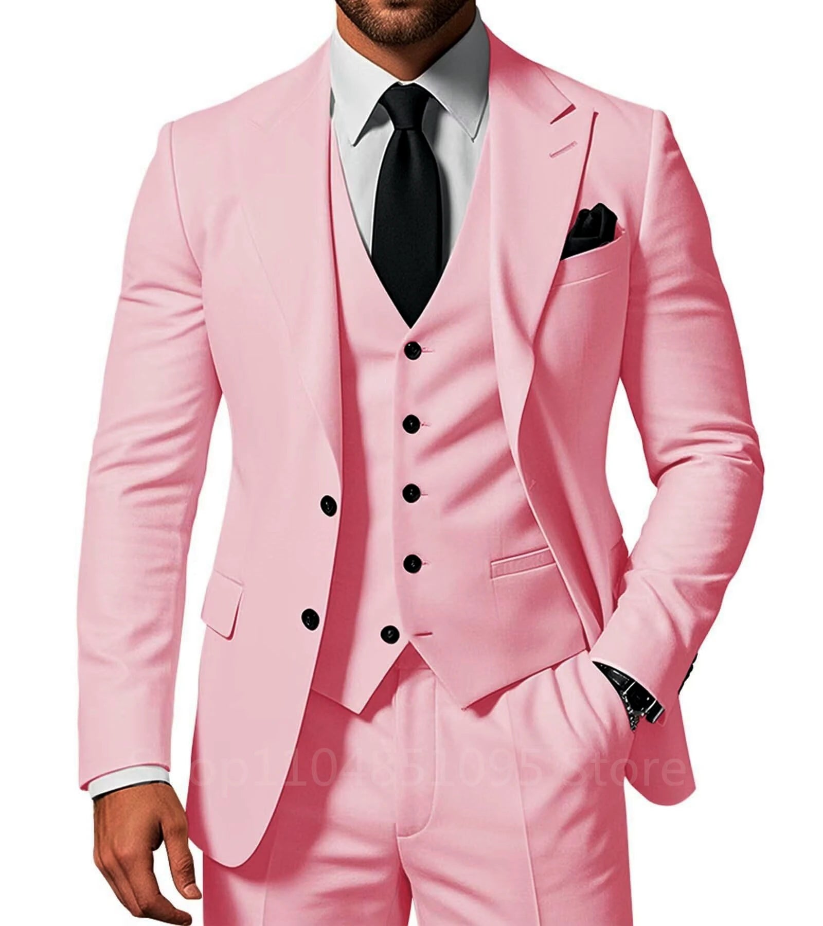 Slim Fit Wedding Men Suits Formal Groom Tuxedos Prom Party Male Suits Fashion Men Clothing Set Two Buttons Jacket Vest Pants