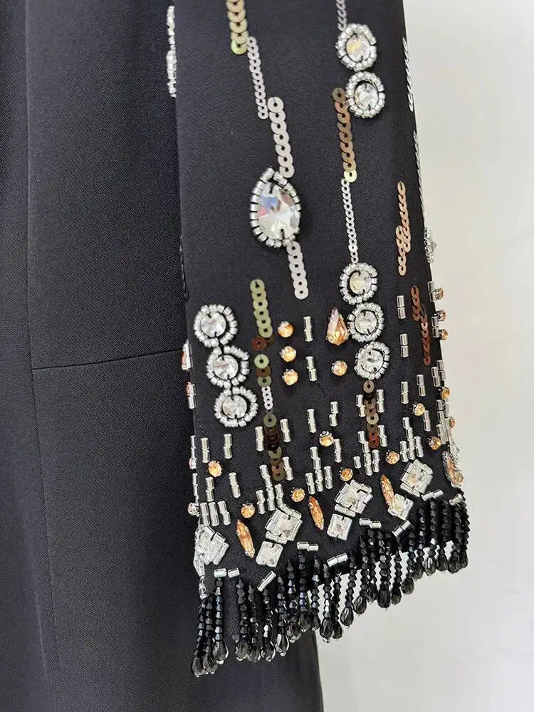 Eshin Women's Light Blue Embellished Maxi Dress Elegant Round Neck Formal Evening Gown Three Quarter Sleeve Beaded SA21