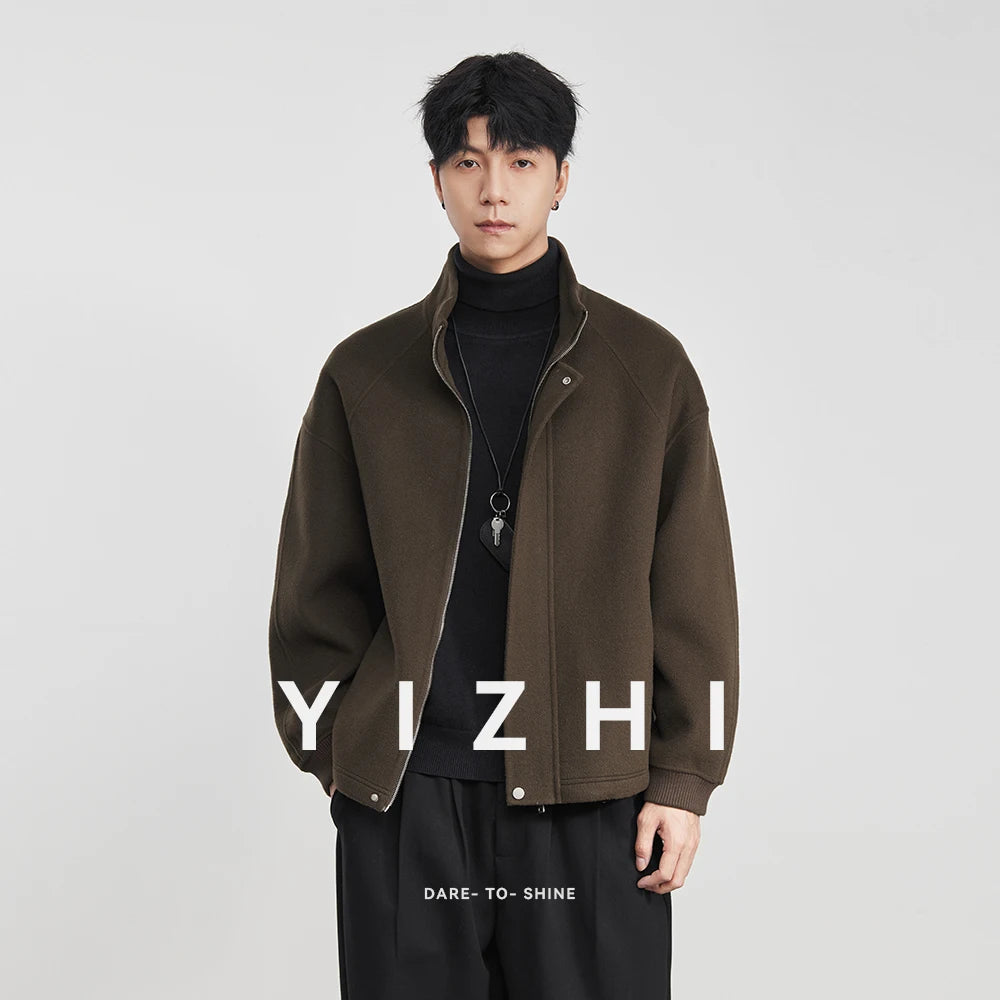 100% Wool 2025 Autumn Winter New High-End Stand Collar Short Casual Loose Woolen Jacket for Men