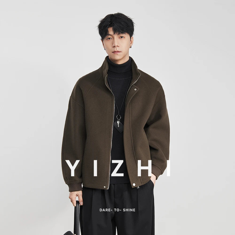 100% Wool 2025 Autumn Winter New High-End Stand Collar Short Casual Loose Woolen Jacket for Men