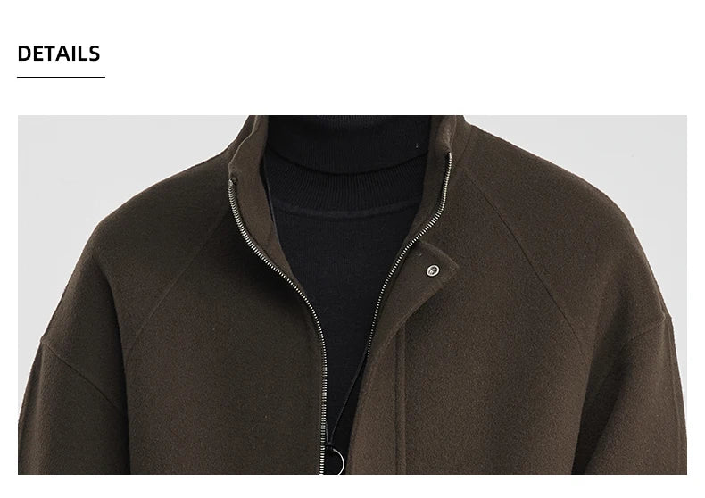 100% Wool 2025 Autumn Winter New High-End Stand Collar Short Casual Loose Woolen Jacket for Men