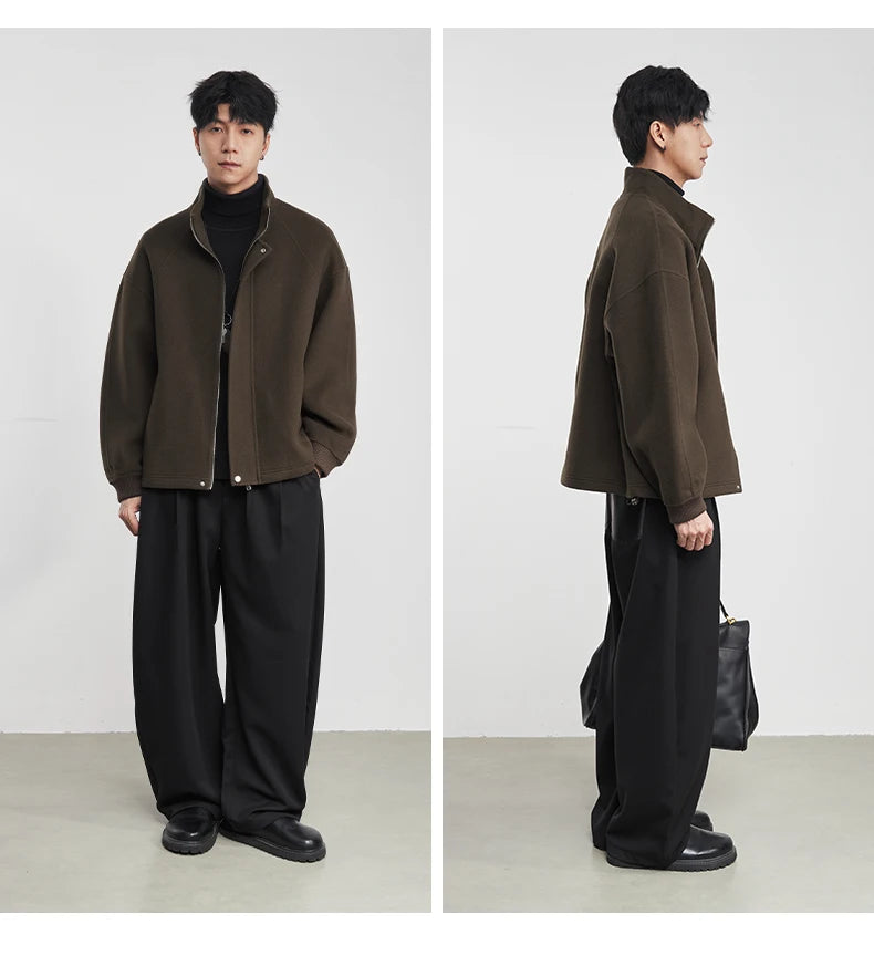 100% Wool 2025 Autumn Winter New High-End Stand Collar Short Casual Loose Woolen Jacket for Men