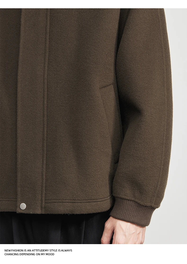 100% Wool 2025 Autumn Winter New High-End Stand Collar Short Casual Loose Woolen Jacket for Men