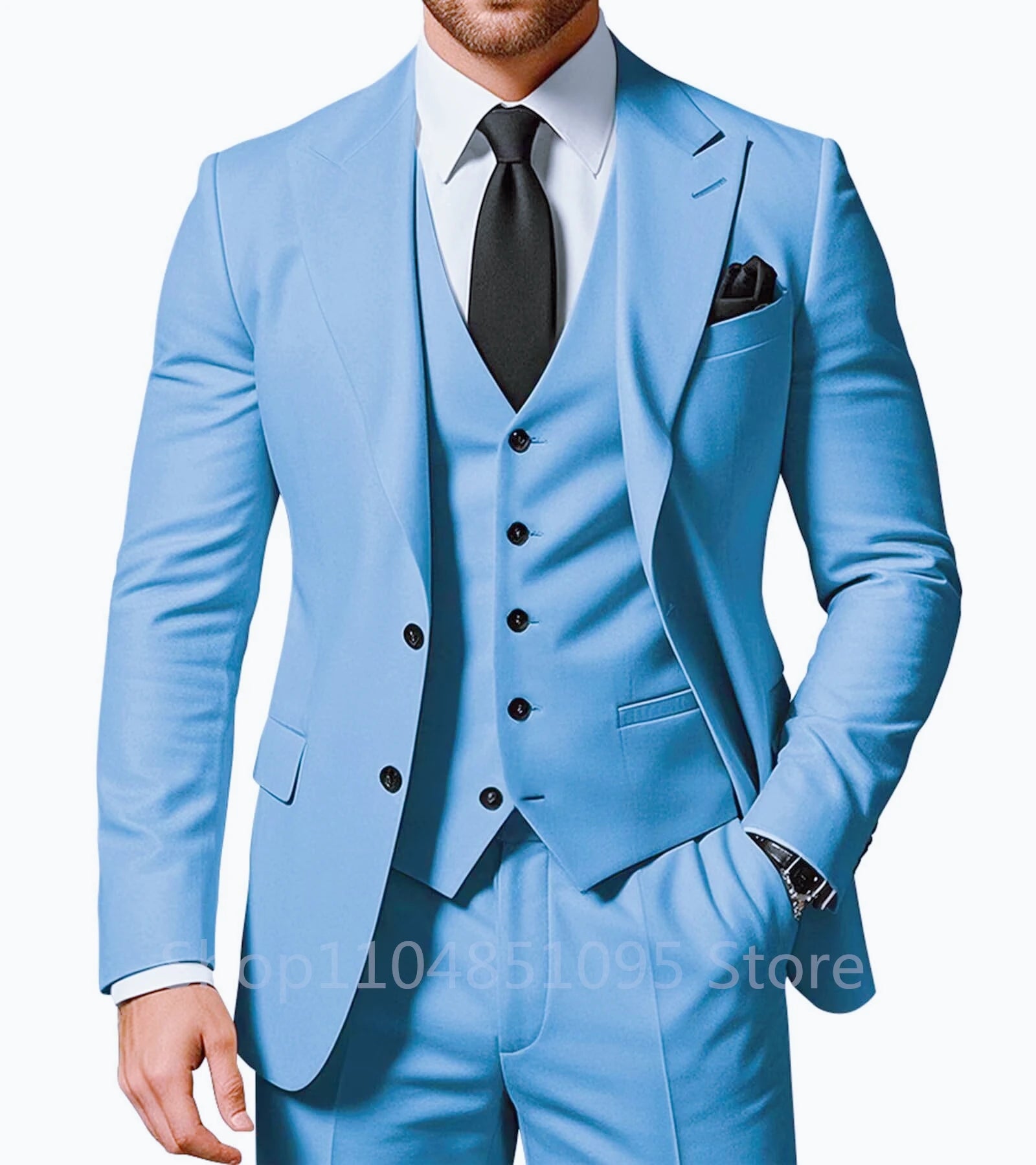Slim Fit Wedding Men Suits Formal Groom Tuxedos Prom Party Male Suits Fashion Men Clothing Set Two Buttons Jacket Vest Pants