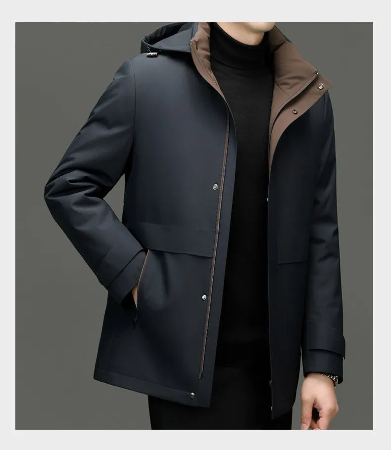 High Quality Men's Hooded Duck Down Jackets Winter Business Casual Windproof Warm Puffer Coat Outwear Thicken Top Parka Clothing