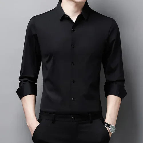 Tcyeek  Mulberry Silk Long Sleeve Shirt for Men 1808 Autumn and Winter Plush Thickened Business Silk Shirts Men's Clothing