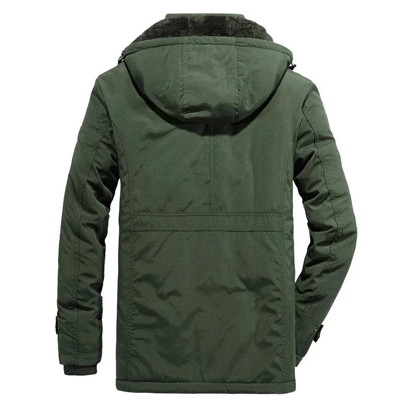 Multi-pocket Coat Hooded Windbreaker Military Thick Warm Outerwear Men's Winter Jacket Fleece Linning Outdoor Parka