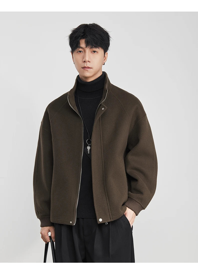 100% Wool 2025 Autumn Winter New High-End Stand Collar Short Casual Loose Woolen Jacket for Men