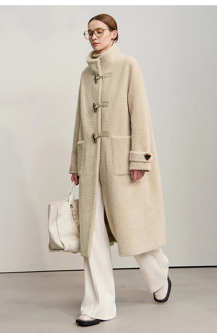 Amii Women's Coat 2025 Winter New Loose Long Half-high Collar Long Sleeves Coat Women Straight Elegant Warm Outerwear 12554010