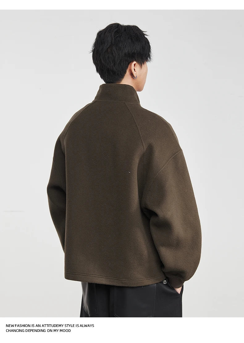 100% Wool 2025 Autumn Winter New High-End Stand Collar Short Casual Loose Woolen Jacket for Men