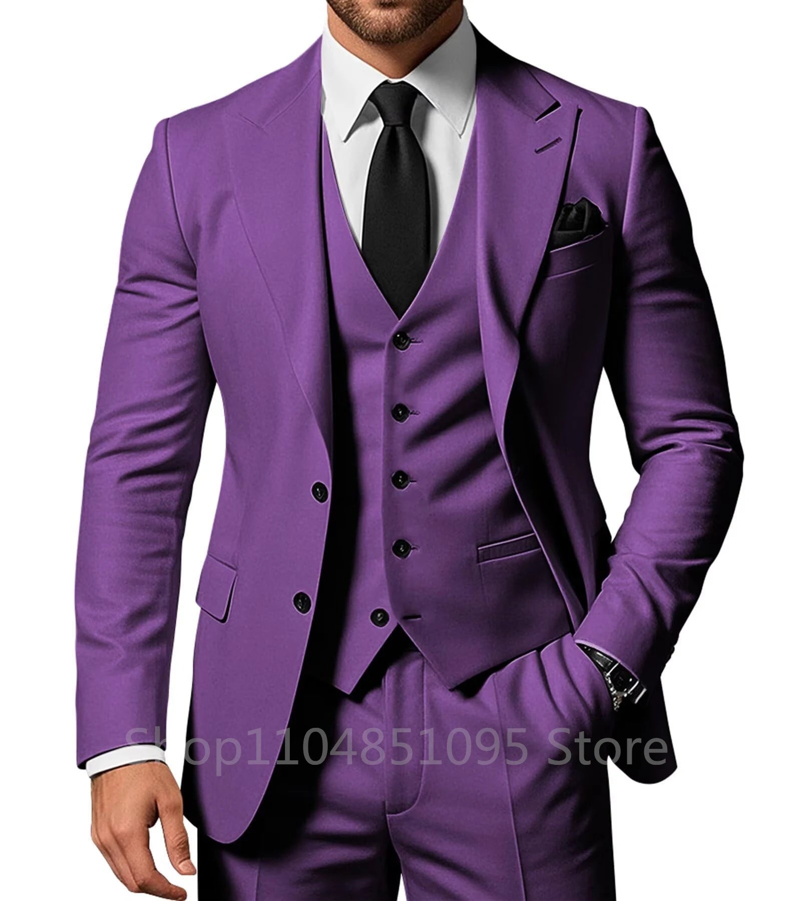 Slim Fit Wedding Men Suits Formal Groom Tuxedos Prom Party Male Suits Fashion Men Clothing Set Two Buttons Jacket Vest Pants