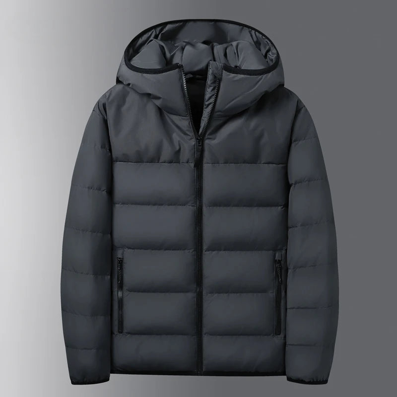 2024 High-quality Down Jacket Solid Color Hooded Grey Duck Down Warm Men's Jacket Business Casual Black Plus Size Men's Clothing