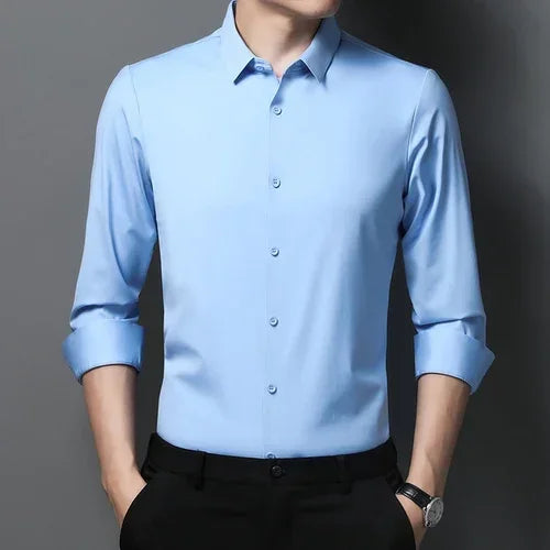 Tcyeek  Mulberry Silk Long Sleeve Shirt for Men 1808 Autumn and Winter Plush Thickened Business Silk Shirts Men's Clothing