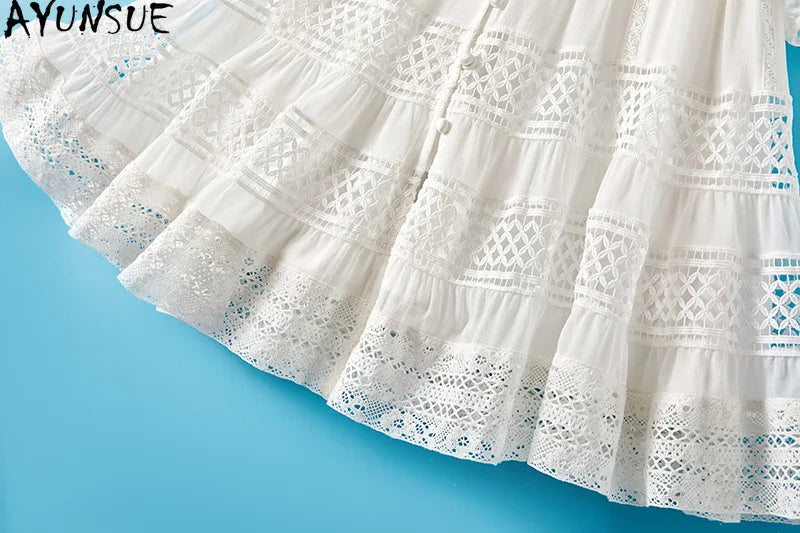 AYUNSUE 100% Mulberry Silk Womens Dress Mid Length White Dresses for Woman Clothes Summer Elegant Dress 2025 Vestidos De Mujer