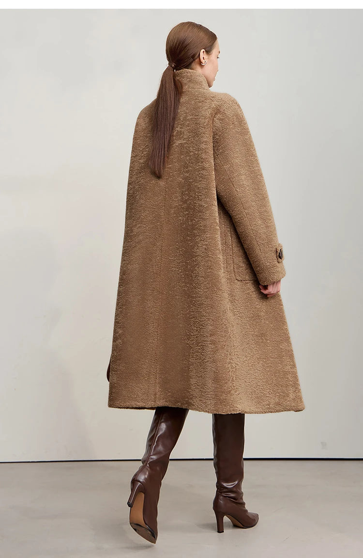 Amii Women's Coat 2025 Winter New Loose Long Half-high Collar Long Sleeves Coat Women Straight Elegant Warm Outerwear 12554010