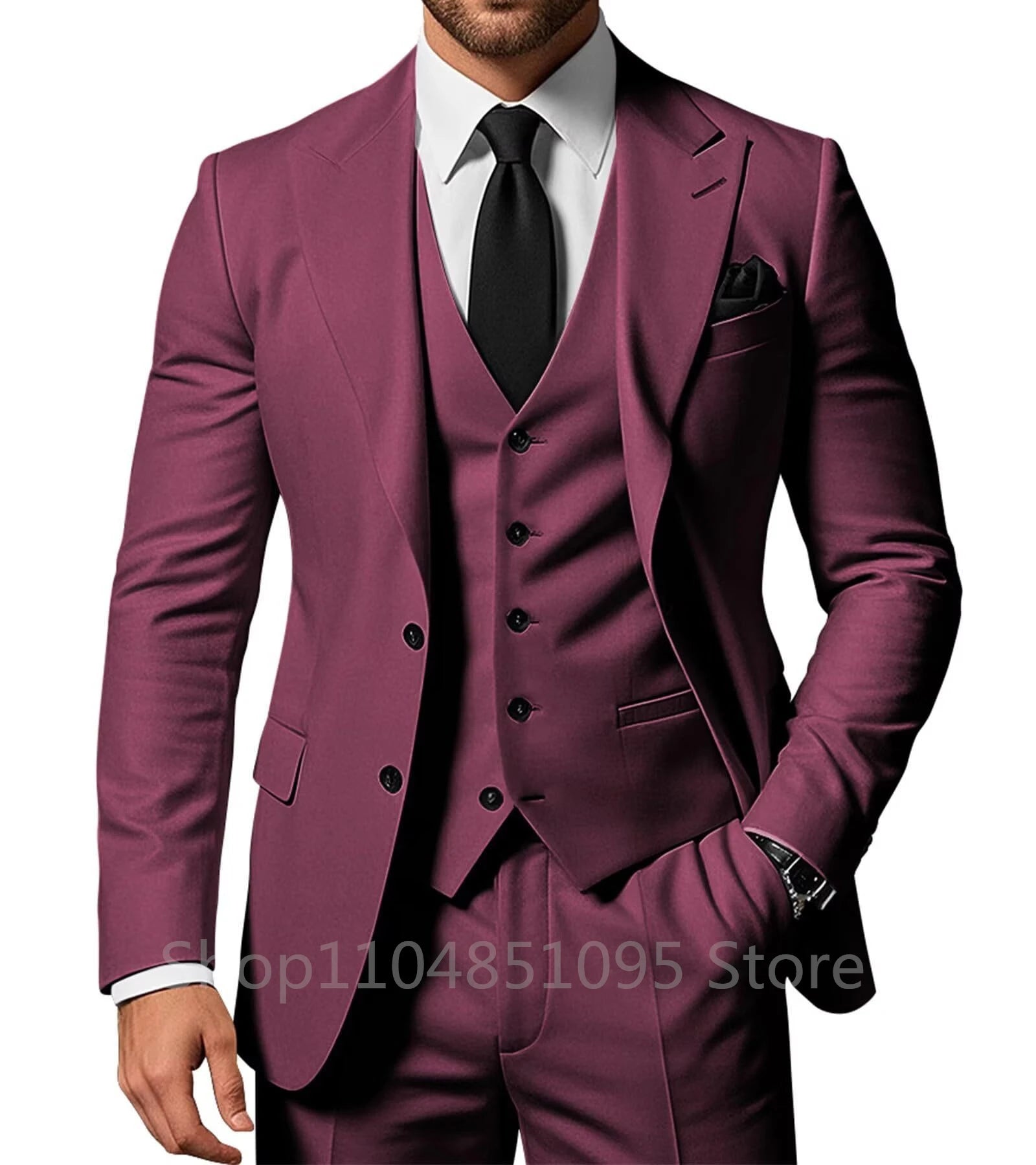Slim Fit Wedding Men Suits Formal Groom Tuxedos Prom Party Male Suits Fashion Men Clothing Set Two Buttons Jacket Vest Pants