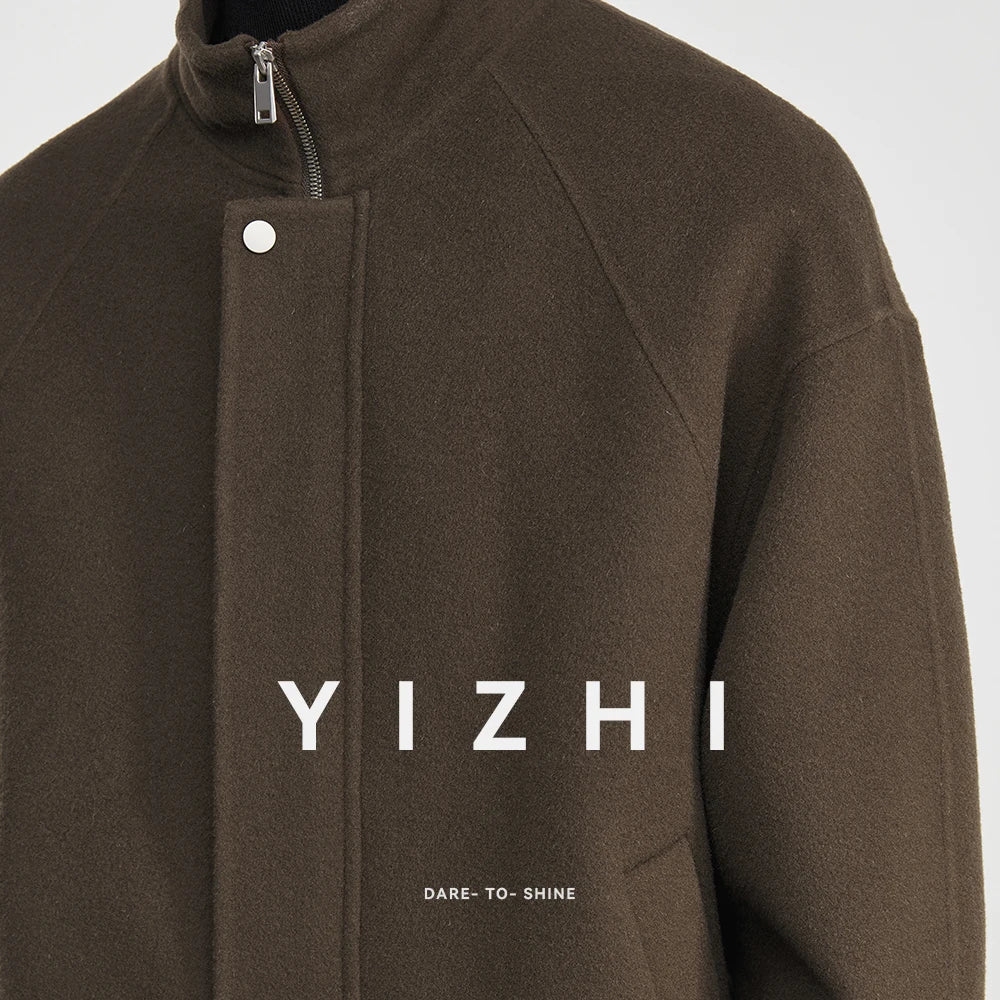 100% Wool 2025 Autumn Winter New High-End Stand Collar Short Casual Loose Woolen Jacket for Men