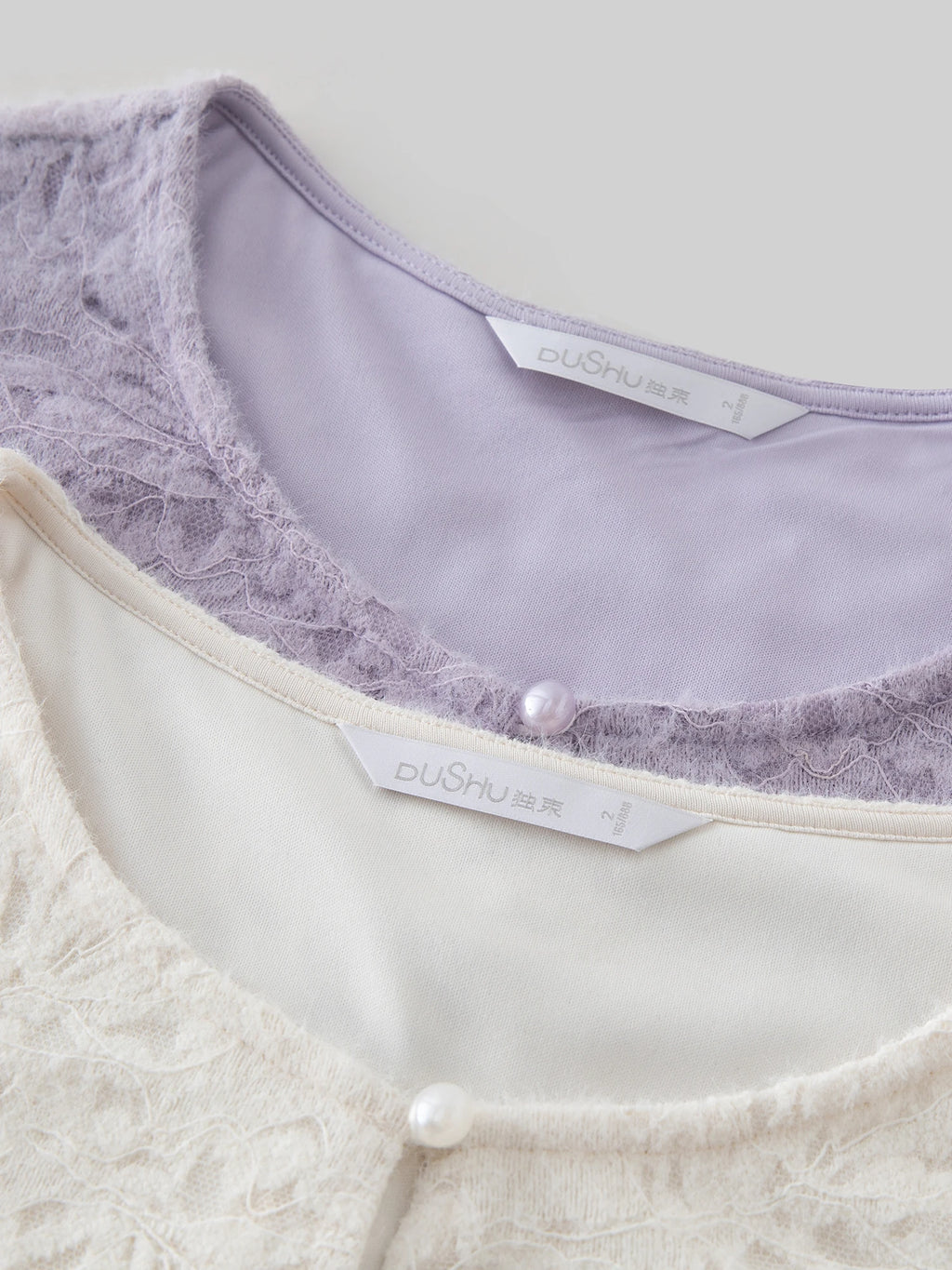 DUSHU Women Lace Cardigans Tops Beige Gentle Style Winter Long Sleeve Lace Blouses Purple Single Breasted Shirt 24DS84651