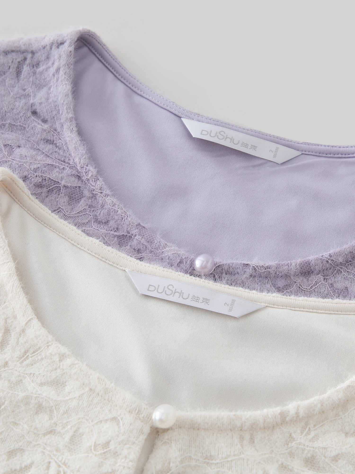 DUSHU Women Lace Cardigans Tops Beige Gentle Style Winter Long Sleeve Lace Blouses Purple Single Breasted Shirt 24DS84651