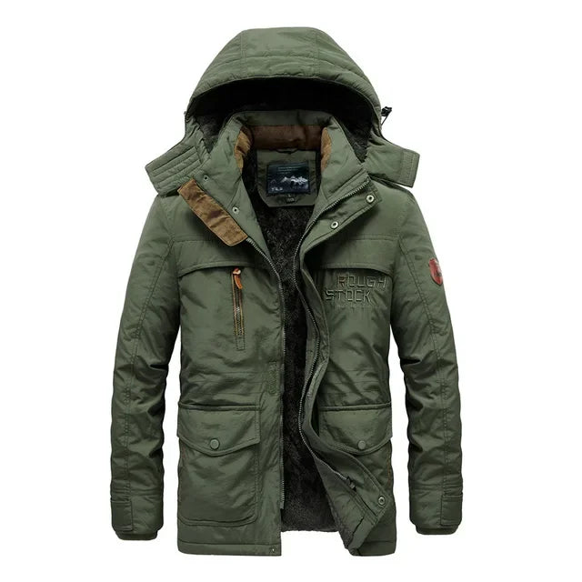 Multi-pocket Coat Hooded Windbreaker Military Thick Warm Outerwear Men's Winter Jacket Fleece Linning Outdoor Parka
