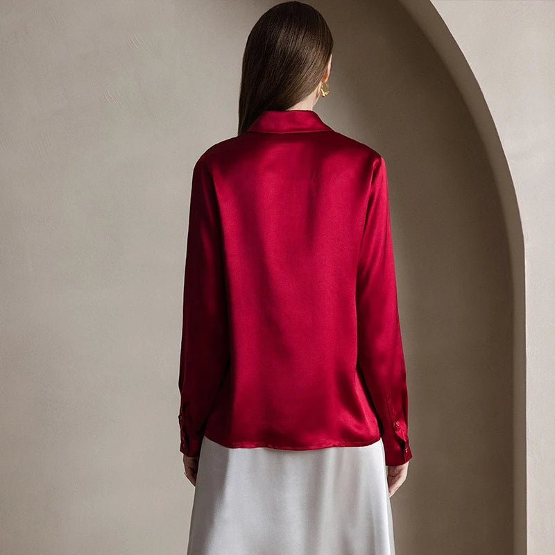 Spring Covered Button Mulberry Silk Shirt Long Sleeve Ladies Clothing Luxury 19Mm 100% Silk Women'S Fashion Blouses