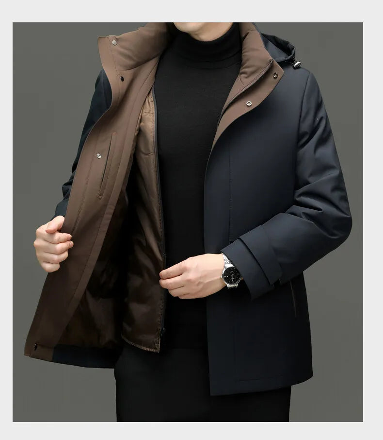 High Quality Men's Hooded Duck Down Jackets Winter Business Casual Windproof Warm Puffer Coat Outwear Thicken Top Parka Clothing