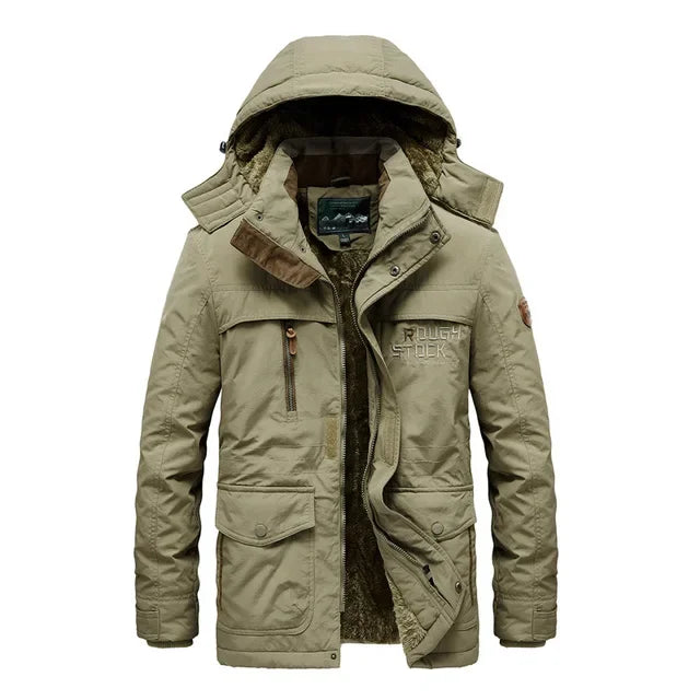 Multi-pocket Coat Hooded Windbreaker Military Thick Warm Outerwear Men's Winter Jacket Fleece Linning Outdoor Parka