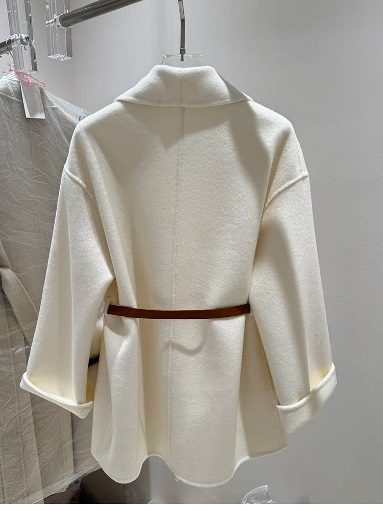 2025 New Women Winter Cashmere Wool Woolen Jacket Real Natural Fox Fur Pocket Coat Ladies Outwear Luxury Jacket