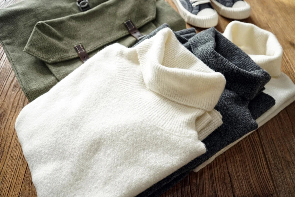 Sauce Zhan Mens Sweater Pullover Sheep Wool Sweaters for Men Tertlenneck Knitted Sweater Men  Autumn and Winter Coat