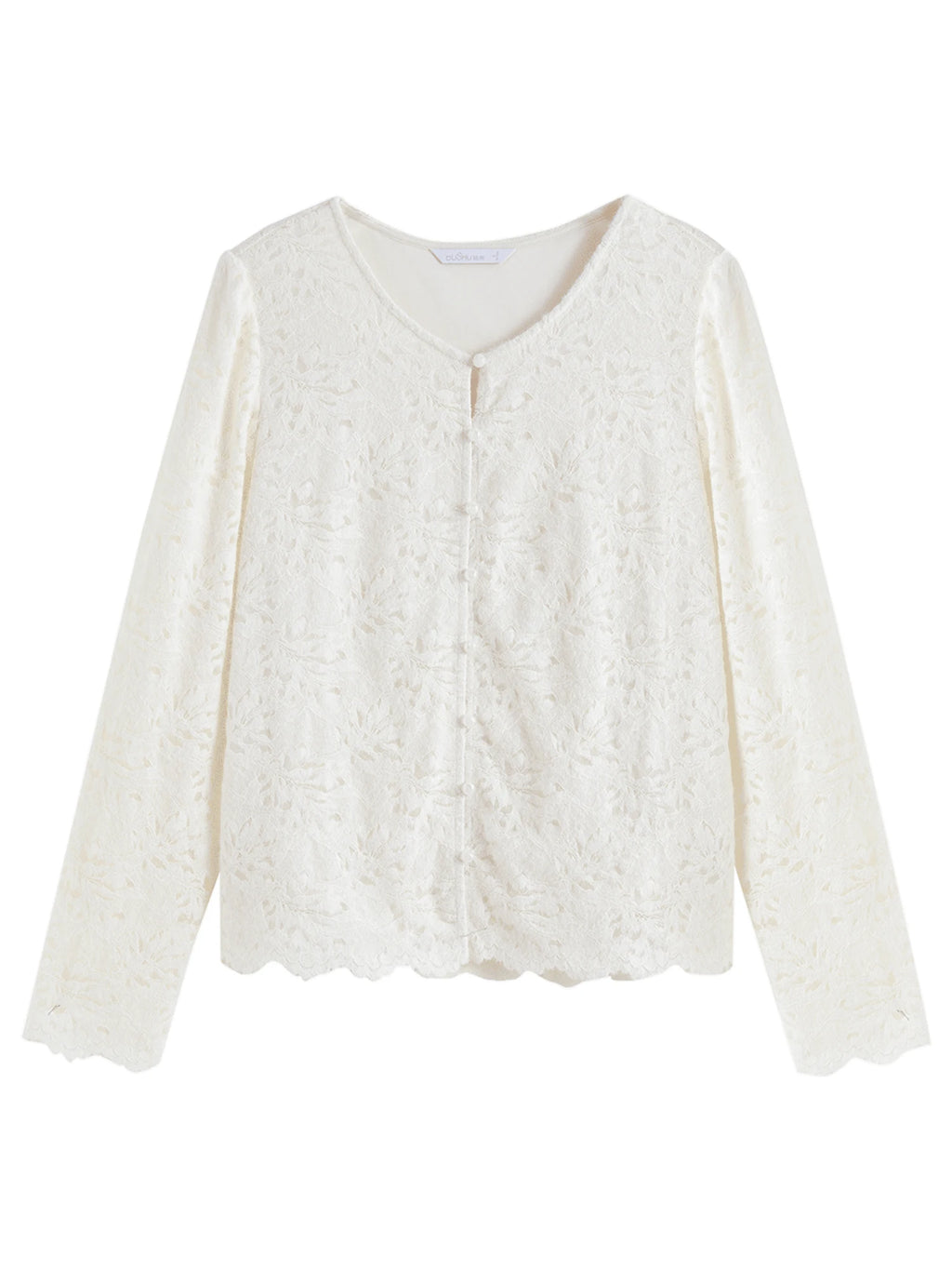 DUSHU Women Lace Cardigans Tops Beige Gentle Style Winter Long Sleeve Lace Blouses Purple Single Breasted Shirt 24DS84651