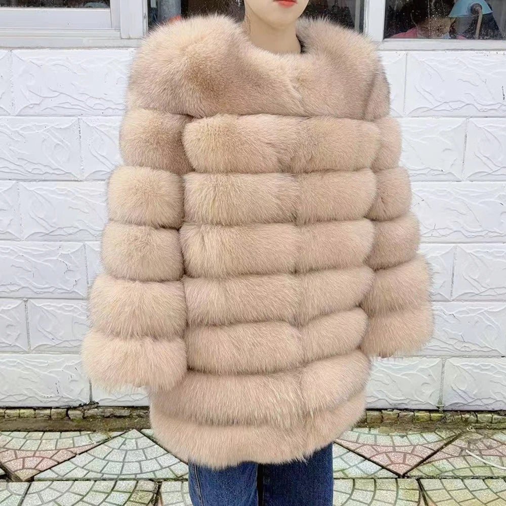 QUEENTINA Fox Fur 80cm Coat Real Winter Women'S New Fashion Furry 2025 Leather And Skin White Natural New In Coats & Jackets