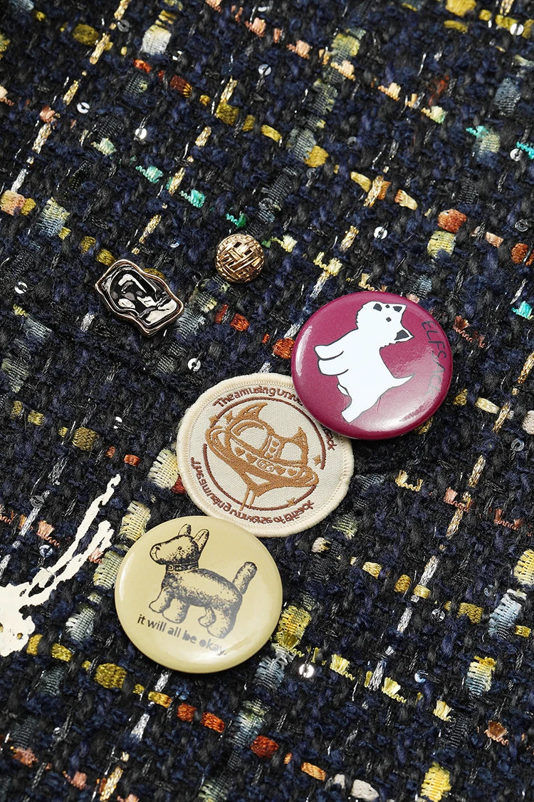 ELFSACK 2025 Autumn New Arrival Elegant French Tweed Premium Brooch Decor Blazer Jacket For Woman