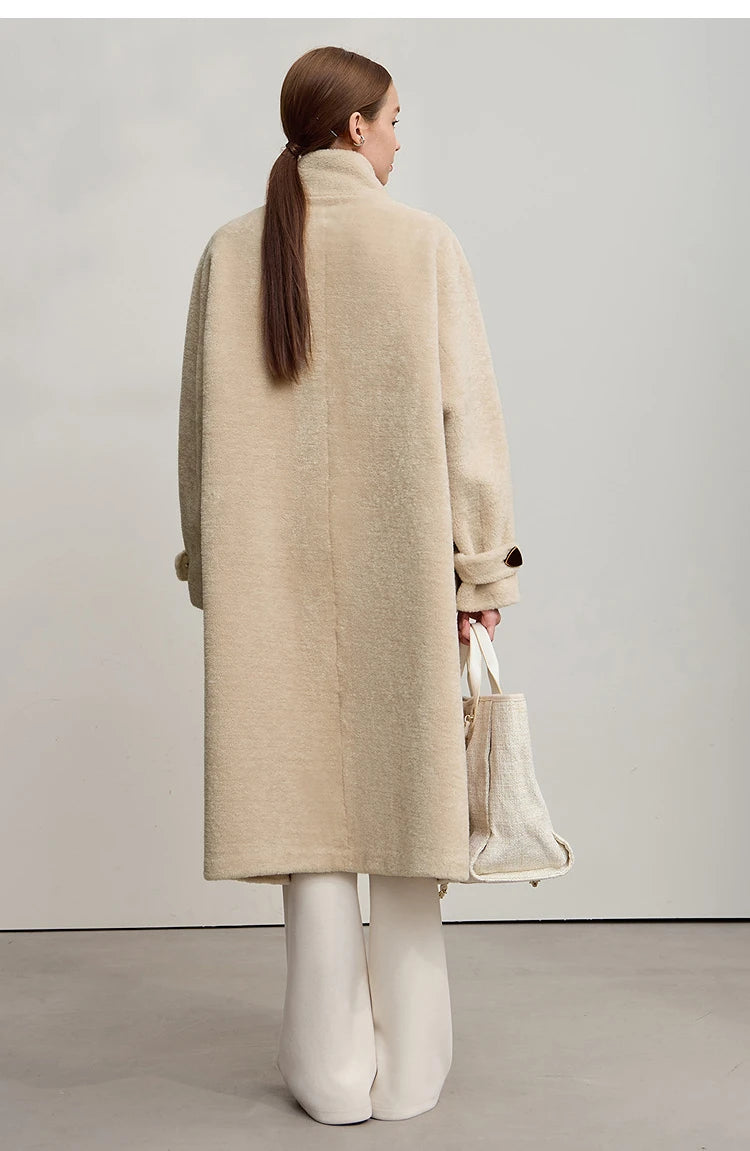 Amii Women's Coat 2025 Winter New Loose Long Half-high Collar Long Sleeves Coat Women Straight Elegant Warm Outerwear 12554010