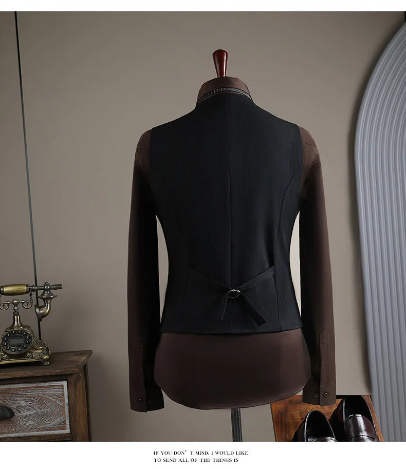 High Quality Mens Suit Formal Business Slim Fit Double-breasted Striped Suit Set Groom Wedding Dress Party Tuxedo Men's Clothing