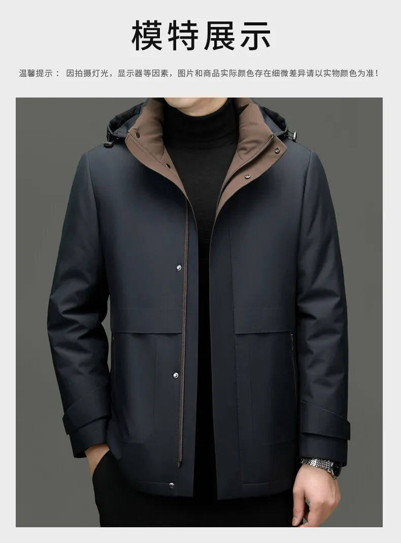 High Quality Men's Hooded Duck Down Jackets Winter Business Casual Windproof Warm Puffer Coat Outwear Thicken Top Parka Clothing