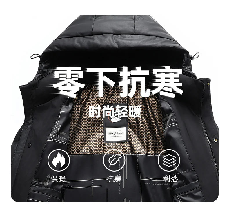 2024 Winter New Men's Medium to Long Leather Goose Down Jacket Thickened Warm and Cold Resistant Goose Down Content 90% Large