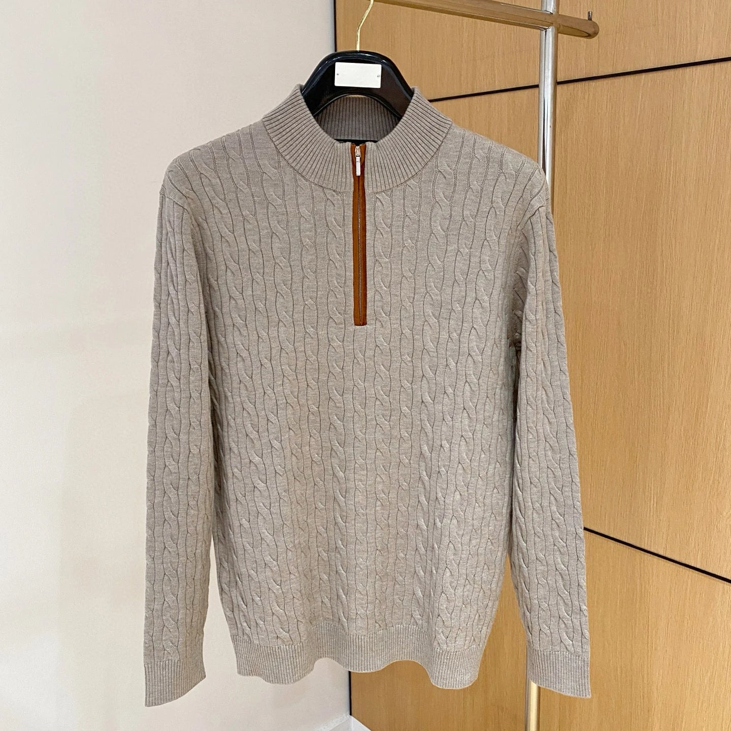 LP Italian Half Turtleneck Zip Knitted Sweater Threaded Men's Sweater