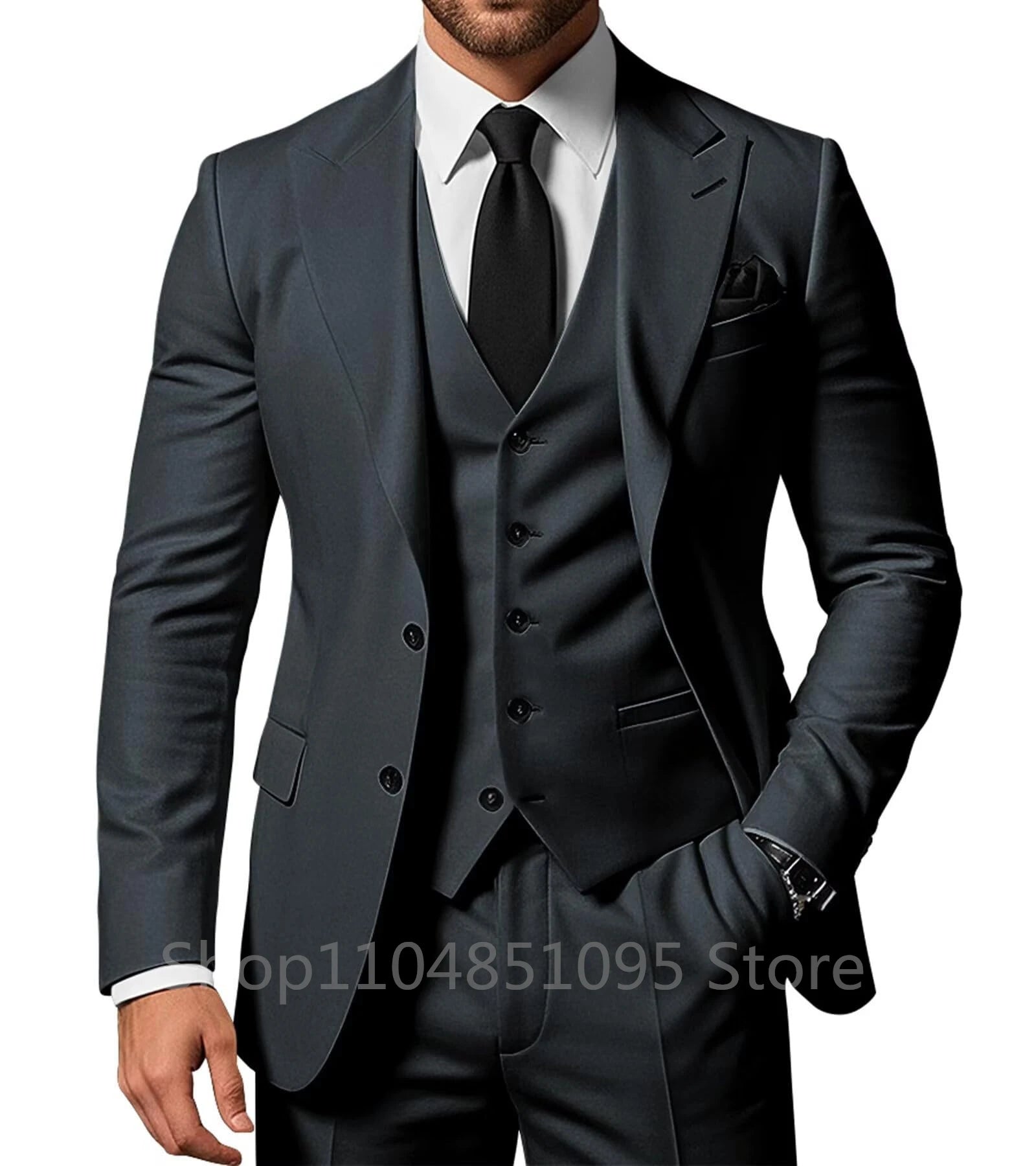Slim Fit Wedding Men Suits Formal Groom Tuxedos Prom Party Male Suits Fashion Men Clothing Set Two Buttons Jacket Vest Pants