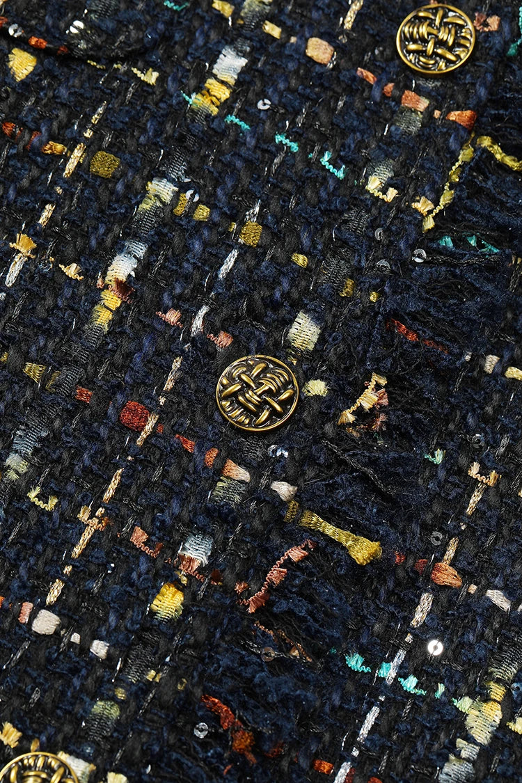 ELFSACK 2025 Autumn New Arrival Elegant French Tweed Premium Brooch Decor Blazer Jacket For Woman