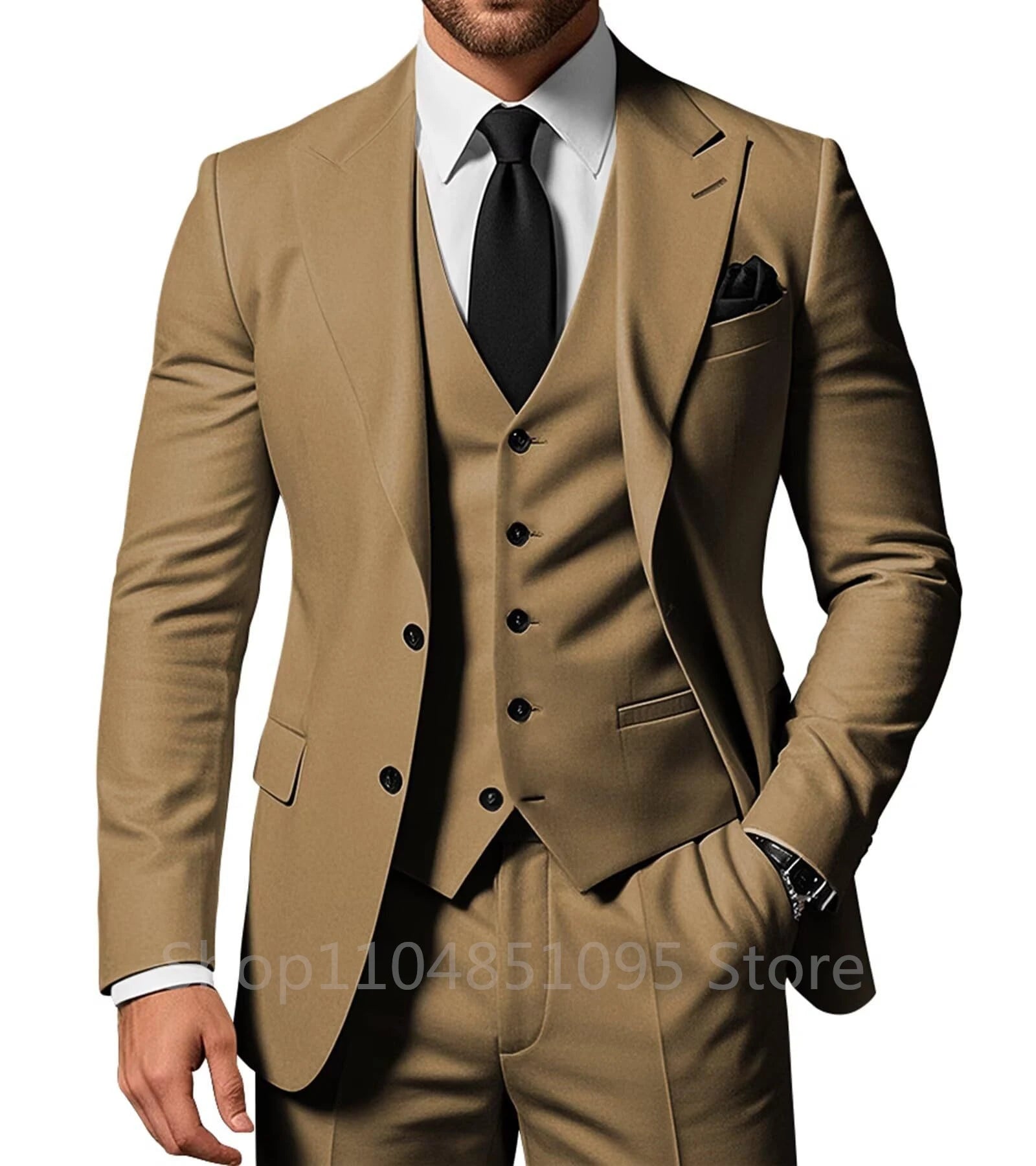 Slim Fit Wedding Men Suits Formal Groom Tuxedos Prom Party Male Suits Fashion Men Clothing Set Two Buttons Jacket Vest Pants