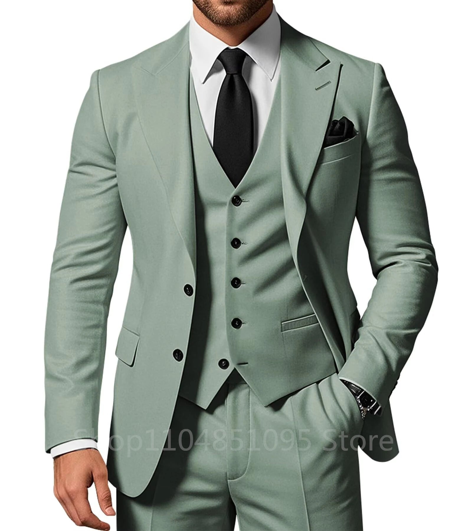 Slim Fit Wedding Men Suits Formal Groom Tuxedos Prom Party Male Suits Fashion Men Clothing Set Two Buttons Jacket Vest Pants