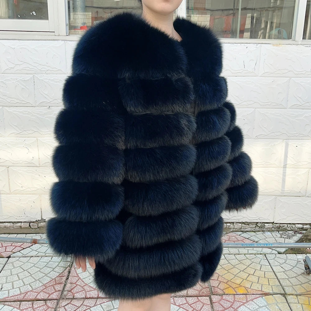 QUEENTINA Fox Fur 80cm Coat Real Winter Women'S New Fashion Furry 2025 Leather And Skin White Natural New In Coats & Jackets