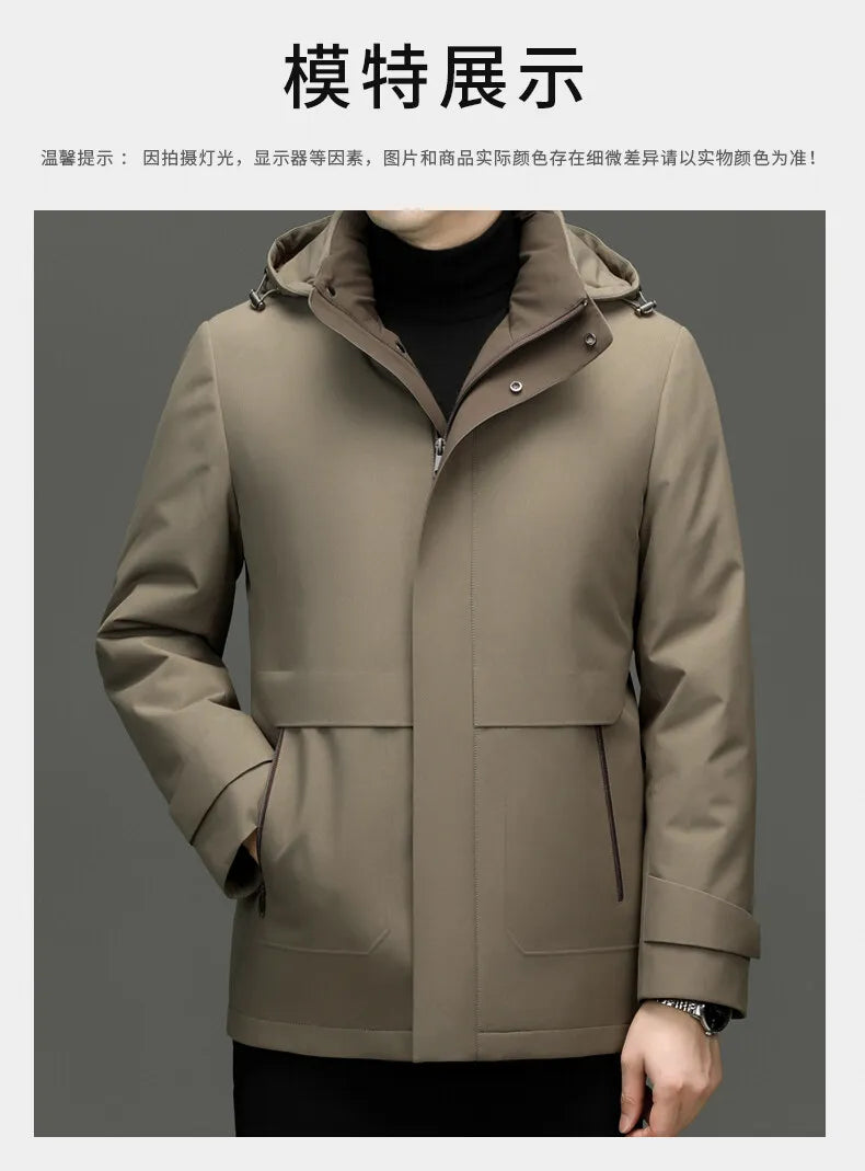 High Quality Men's Hooded Duck Down Jackets Winter Business Casual Windproof Warm Puffer Coat Outwear Thicken Top Parka Clothing