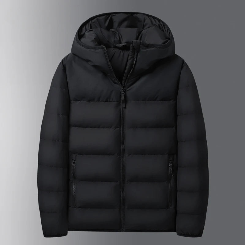 2024 High-quality Down Jacket Solid Color Hooded Grey Duck Down Warm Men's Jacket Business Casual Black Plus Size Men's Clothing