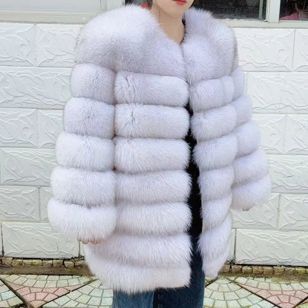 QUEENTINA Fox Fur 80cm Coat Real Winter Women'S New Fashion Furry 2025 Leather And Skin White Natural New In Coats & Jackets